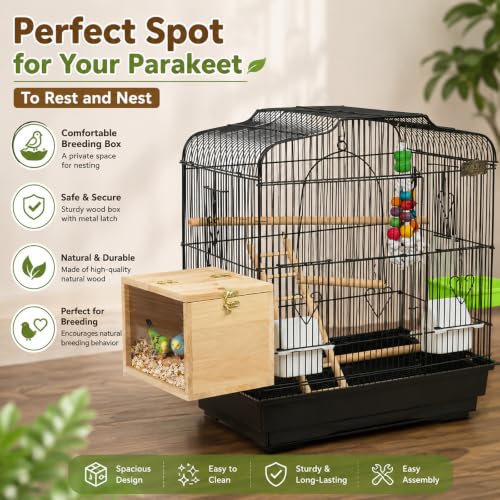 GINDOORParakeet Nesting Box,Transparent Cockatiel Nesting House(M) | Detachable Wooden Pine Bird Nest,Breeding box for Parrot, Lovebirds, Budgie, Conure, and Other Small Birds - size: S