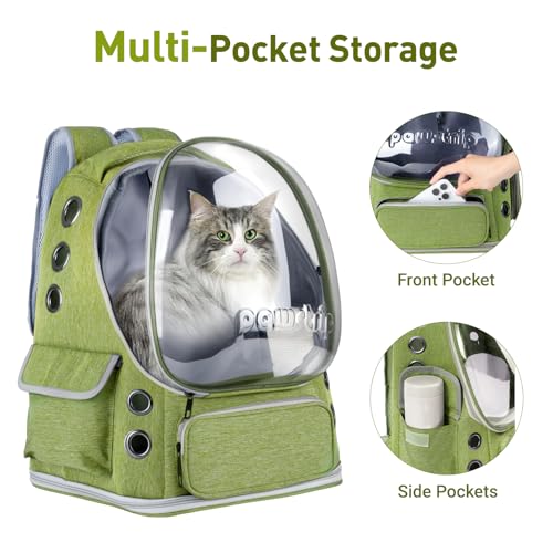 Cat Backpack Carrier with Large Space Bubble Window, Airline Approved Breathable Pet Carrier for Small Dogs Cats up to 15lbs, Foldable for Travel Hiking & Outdoor Use - color: Green
