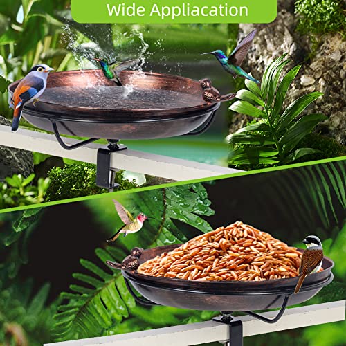 DREAMSOUL Deck Mounted Bird Bath with Adjustable Sturdy Metal Clamp, Bowl Bird Baths for Outdoors Garden Balcony Patio Deck Railing Decoration, Lightweight & Detachable - color: Copper