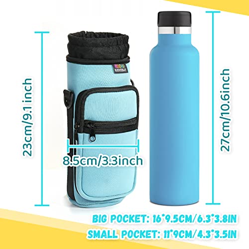 Nuovoware Water Bottle Carrier Bag, 25oz/32oz, Dusty Blue | Adjustable Shoulder Hand Strap, 2 Pocket, Neoprene Sleeve, For Hiking Travelling Camping - color: Dusty Blue, size: 25-32 Ounces - Standard