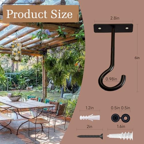 2Pack 4Inch Ceiling Hooks for Hanging Plant, Wall Hanger Plant Holder Black | Hang planters, flower baskets, wind chimes, lanterns, lights, bird feeders, metal hook for indoor & outdoor porch, home decor - size: 4Inch 2Pack-Black