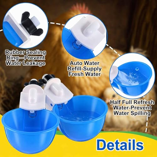 Tanlade 50 Packs Chicken Waterer Cups Large Chicken Feeder, Automatic Waterer Cups Kit for Poultry Chicks Duck Goose Turkey Bunny(Blue) - color: Blue
