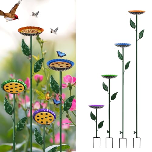 DREAMSOUL 4 Pack Bee Watering Station, Colorful Flower Bird Bath for Yard | Bright Color Appearance, Sturdy Metal Construction, Dual Use for Birds And Bees, Weatherproof for Outdoor Garden Use - size: 4PCS-B