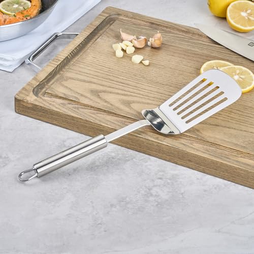 Restaurantware 12.5 in Stainless Steel Slotted Turner - German Standard Heat Resisant Metal Spatula with Ergonomic Handle, Dishwasher Safe - Kitchen Turner for Grilling, BBQ, Frying - size: Steel Slotted Spatula