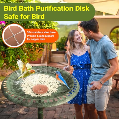 2 Pack Bird Bath Copper Disc with Base, Reinforced 99.99% Pure Copper Plate Cleaning Disk with Holder for Safe Clean Birdbaths Water All-Season, Fit All Bird Baths Bowls Fountain, 4inch, 0.6mm - size: 2 Pack Set