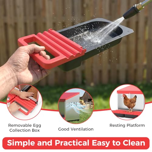 Chicken Nesting Boxes - 3 Hole Metal Nesting Boxes for Chickens, Roll Away Egg Laying Box with Lid, Egg Collection for Chicken Coop, Wall Mounted Nesting Boxes with Vented Holes for Hens, Duck, Red - color: RED, size: 3-Hole