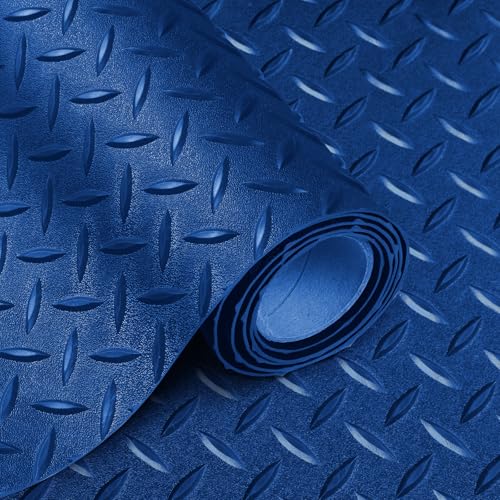 2.5mm Thickened 5Ft x 7.5Ft Garage Floor Mat Rubber Flooring Roll, Blue | 37.5sqft Diamond Plate PVC Rubber & Vinyl Flooring Roll, Non-Slip Floor Protector Mat for Garage Warehouse Basement Trailer - size: 5Ft x 7.5Ft--Blue