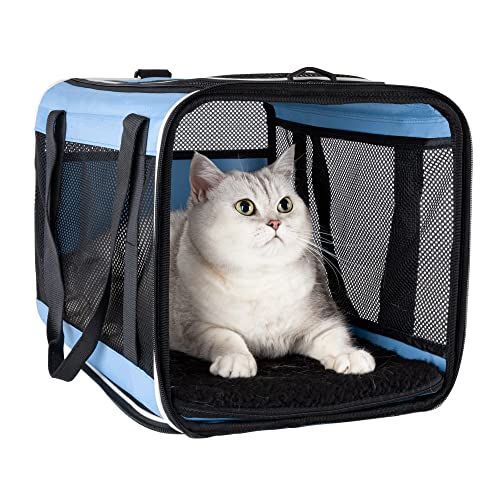 Soft Pet Carrier for Large and Medium Cats, 2 Kitties, Small Dogs. Easy to Get Cat in, Great for Cats that Don't Like Carriers (Blue) - color: Blue