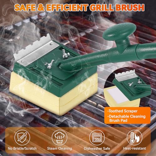 Grill Brush Bristle Free 22" Steam Cleaner, Safe for Cast Iron/Steel, BBQ Gifts for Men Dad - color: Green