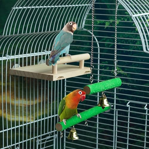 Bird Perches for Cage Wood Parrot Perch Stand Swing | Natural Wood Platform Bird Swing Bird Perch Stand Paw Grinding Stick for Parakeet Cockatiels Lovebirds Cage Accessories