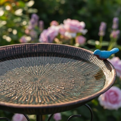 Metal Bird Bath for Outdoor,10" Wide Birdfeeder with Metal Stake | Vintage Bird Baths Feeder Bowl for Outdoors Garden Patio Yard Lawn Decor (Antique Bronze) - color: Brown-2