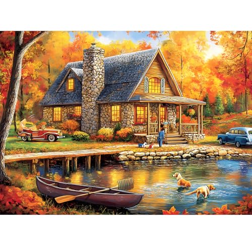 300 Piece Puzzles for Adult Jigsaw Puzzles Yellow Forest Boat Puzzle | Autumn Scenery Jigsaw Puzzles 300 Pieces for Adult Kids Elderly Family Challenging Puzzles Game Home Decor Gift Toy 20.5x15IN - color: Yellow Forest