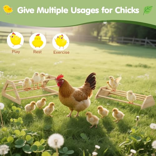 Pawaboo Chick Perch, 2 Pack Wooden Chicken Roosting Bars | Large & Small 2 Sizes, Chick Perches Toy for Coop and Brooder, Chicken Roosts and Perches Stand, For Chicks Ducklings Quails - color: Wood