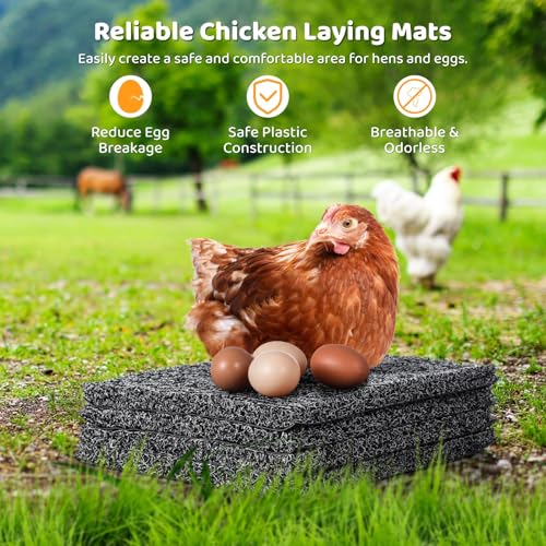 8 Pcs Chicken Nesting Pads, Washable Nesting Box Liners for Chicken Coop, Reusable Plastic Nest Box Pads with 4 Pcs Fake Wooden Eggs, Chicken Laying Mats, 12×12×0.8 inch - color: Dark Grey x 8