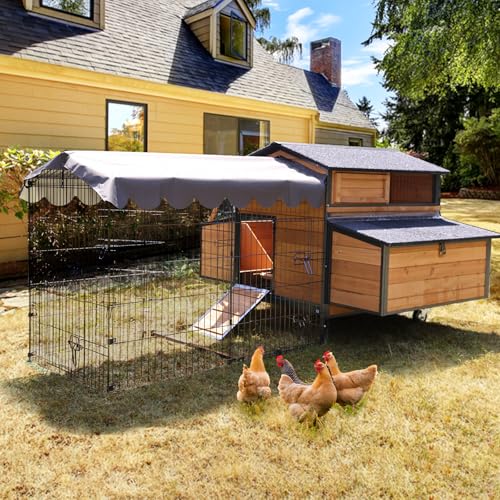 AIVITUVIN Large Chicken Coop with Run Chicken House with Metal Chicken Tractor Portable and Spacious Design for 6-8 Chickens 76.7" L - size: 76.7"L x 53.8"W x 36.8"H