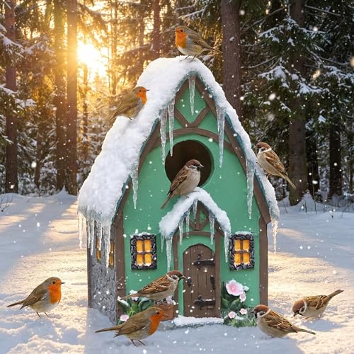 Bird House for Outside, Resting Place for Birds, Hanging Natural Bird Nest, Bluebird House Handcrafted Hut - Green - color: B-Green Bird House