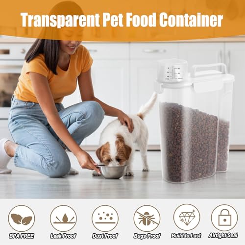 Dog Cat Food Storage Container with Cup (White, 5L) | Pet Food Pourable Container Airtight with Large Spout, BPA-Free Plastic Food Dispenser for Pet Food, Bird Seed, Rice, Flour