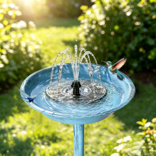 WANGIRO 12" Freestanding Metal Bird Bath & Feeder Magnetic Dragonfly Blue | Rust-Proof Metal, Sturdy Base with 3 Ground Stakes, 2-in-1 Bath & Feeder, Easy Clean, Gift for Garden Patio Lawn Backyard