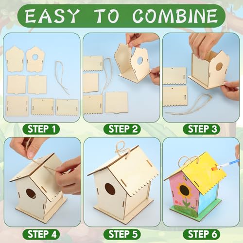 DoubleFill 60 Pcs Wooden Bird Houses Bulk for Kids Unfinished Wood Birdhouses for Children Wood Craft Project Kits for DIY Wooden Arts and Crafts for Summer VBS Crafts
