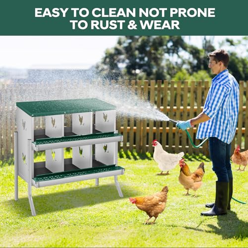GarveeLife Chicken Nesting Box, 6 Compartments Nesting Box for Chickens, Two-Tier Galvanized Steel Chicken Egg Laying Box with Large Vented Holes Wall Mounting for Easy Egg Collection - color: Green | 6 Compartments