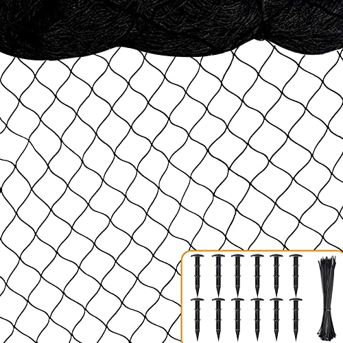 BSTPCOO Bird Netting 50ft x 100ft, Heavy Duty 1 inch Mesh Nylon Nettings | Poultry Netting for Chicken Coop Roof, Deer Fence Trellis Net for Fruits Trees Plants, with Cable Ties and Stakes - size: 50'×100'-1''