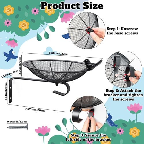 Metal Tray Bird Feeder - Summer Heavy Duty Mesh Seed Tray for Wild Birds Hummingbird, Wall Tree Fence Table Mountable Platform Feeder with Hanging Hook in Deck Balcony Garden Backyard