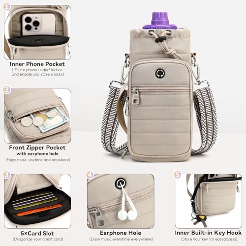 Water Bottle Carrier bag with Strap Phone Pocket for Walking, Hiking, Cycling - color: 2-Khaki, size: 32oz-40oz