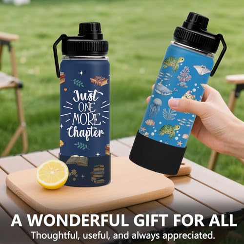 Whale 18 oz Water Bottle, with 2 Lids Handle, Insulated Sports Cup | 18oz Stainless Steel Travel Tumbler, Reusable Leak proof Anti Slip Boot Mug,Christmas Birthday Marine Gift for Son - color: Marine Life
