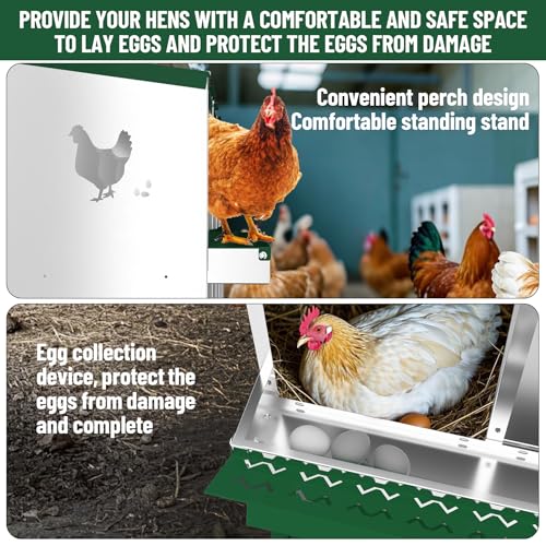 GarveeLife 8 Compartment Chicken Nesting Box with Metal Legs, Nesting Boxes for Chickens, Metal Chicken Laying Boxes with Perch, Secure Lid, Versatile Wall Mount or Free Standing for Hens, Green - color: green, size: 8 grids with legs