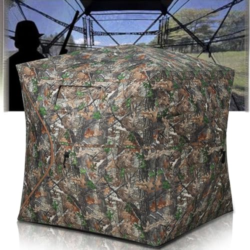 Camping Tent 1-3 Person Large Hunting Blind, See Through Ground Camouflage Portable Pop Up Turkey Deer Blinds Tent for Shooting Bird Watching