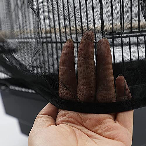 Universal Bird Cage Seed Catcher,Seed Catcher Guard Net Cover,Parrot Nylon Mesh Net Cover,Soft Airy Cage Net Stretchy Skirt for Round Square Cages (Circumference 74 inch to 118 inch，Black) - color: Circumference 74 inch to 118 inch,Black