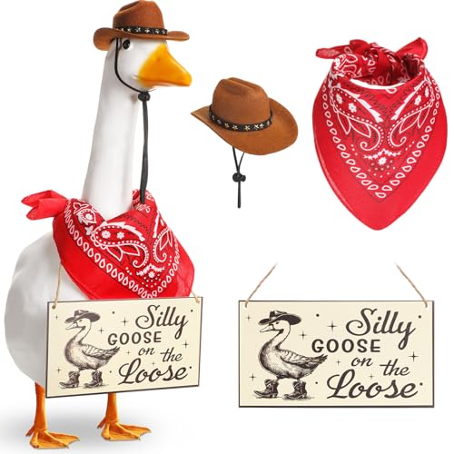 Cowboy Porch Goose Outfit Decoration Set,Red - color: Brown, Red