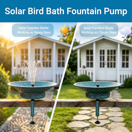 12.6" Solar Bird Bath for Deck Railing, Detachable Metal Bird Bath Bowl | Deck Bird Bathwith 3.5" Sturdy Clamp, Adjustable Deck Bird Feeder for Outside, 2-in-1 Bird Bath for Patio - color: Blue