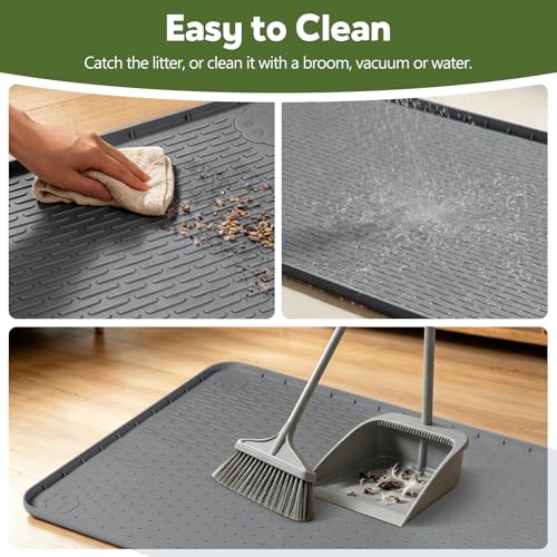 Silicone Bird Cage Mat 57" x 40" Under Crate Floor Protector, Dark Grey | Extra Large Waterproof Bird Cage Liner with Raised Edges, Non-Slip Under Crate Mat for Dog Cages, Kennels, Reptile Aquariums - color: Dark Gray, size: 57"x40"