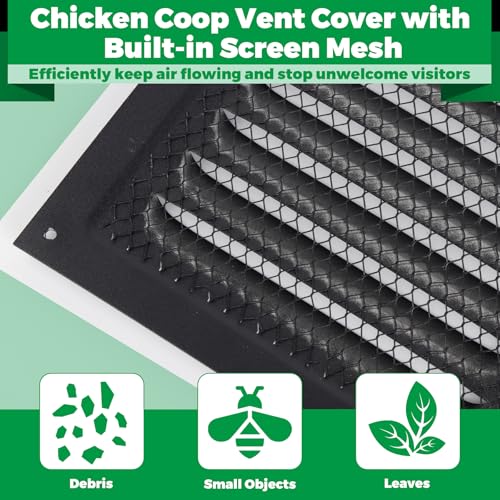 Forestchill Air Vent Louver for Chicken Coop, 6" x 6" Air Vent Grille with Built in Screen Mesh, Louvered Exhaust Grille for Chicken Coops Ventilation, Black