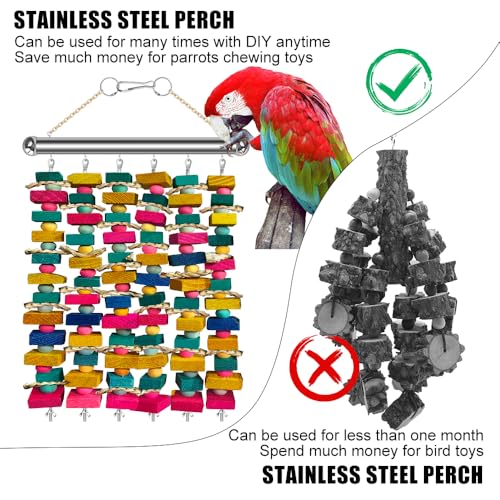 Stainless Steel Parrot Toy Hanging Rack, Large Bird Toy Stand with 6 Hanging Cables & Swivel Hooks, Chew Toy Holder for Macaws, Cockatoos, African Greys, Bird Cage Accessory for DIY Toy - color: SILVER