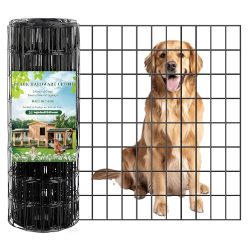 Gbekery Black Hardware Cloth 2 x 3inch, 24in x 50ft 16 Gauge, PVC Coated Galvanized Steel Chicken Wire Fence Roll Garden Plant Welded Metal Wire Fencing Roll, Rabbit Cages Snake Fence - color: Black, size: 2x3 inch 24in x 50ft