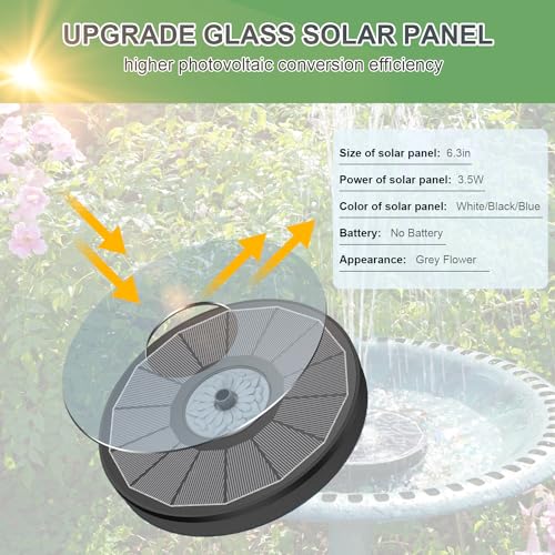 Yzert Solar Fountain for Bird Bath Direct Sunlight High Efficiency 3.5W Glass Panel Solar Water Fountain Outdoor Garden Flower (Black) - color: Black