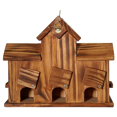 MIXUMON Bird Houses for Outside with Bird Feeder, Outdoor 3 Hole Bird House Room for 3 Bird Families Bluebird Finch Cardinals Hanging Birdhouse for Garden