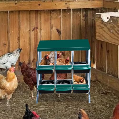 Chicken Nesting Box，Green 6 Hole Chicken Laying Box with Bracket, Tray for Egg Collection, Large Holes for Ventilation, Suitable for Chickens & Ducks - color: Green, size: 31.9"L x 20.5"W x 37.4"H