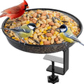 iBorn Deck Bird Feeders for Outdoors,Platform Bird Seed Tray with 5.5 lbs Capacity,Balcony Porch Railing Bird Feeder, Drainage Mesh Holes,Tilt-Proof, Windproof, Anti-Loosen, Easy to Refill&Clean,Black