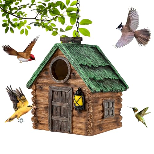 Bird House for Outside, Resin Bluebird House for Outdoors Finches, Cardinals and Yellow Finches Wild Bird Nesting, 5 Years Weatherable Decorative Stone Hanging Birdhouse for Yard Garden Decor