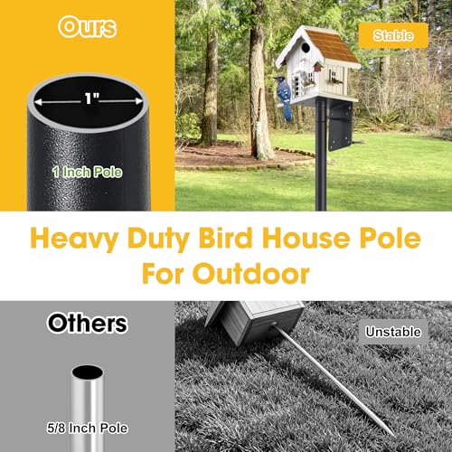 Bird House Pole for Outdoor, 72 Inch Heavy Duty Bird Feeder Pole with 5-Pronged Base, Stand for Backyard Garden Bird Watching,Matte Black,1 Pack (Without Bird House) - size: 72"