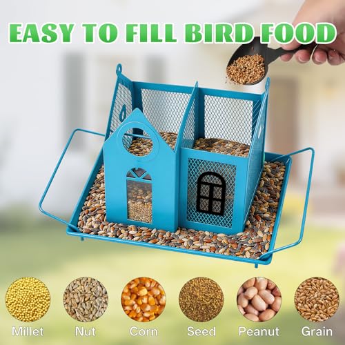 Solar Bird Feeder for Outdoors - Blue Metal Hanging Bird Feeder with Solar Light, Decorative for Wild Cardinals, Finches, Weatherproof Backyard Garden Decor Ideal Gift for Women Mom Grandma - color: Blue