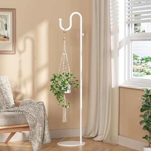 74" Shepherds Hook Stand: Hanging Bird Feeders, Plants, Wind Chimes, White | Heavy Duty, Adjustable, Free Standing Pole Holder with Heavy Duty Base for Indoor & Outdoor, Holds Up to 20 LBS - color: White