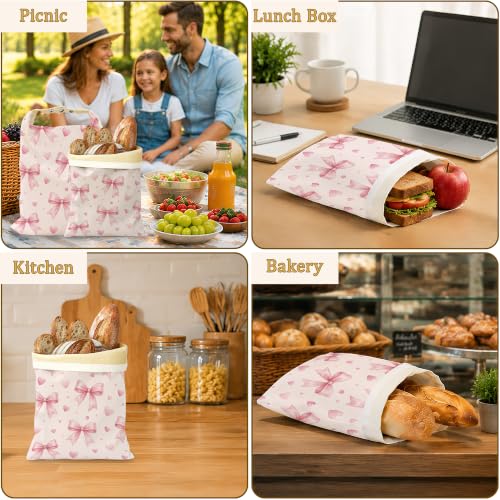 2 Pack Reusable Beeswax Pink Bow Bread Bags, Sourdough Bread Sweet Hearts Storage for Homemade, Freezer Storage Bag to Keep Fresh, Baguette Bag with Beeswax Liner Kitchen Baking - color: Pink Bow