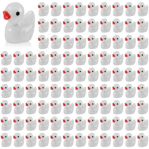 100 Pcs Mini Resin Ducks Tiny Ducks Miniature Duckies Bulk Figures for Garden Micro Landscape Home Prank Game Micro Landscape Aquarium Dollhouse Ornament DIY Handmade School (White) - color: White