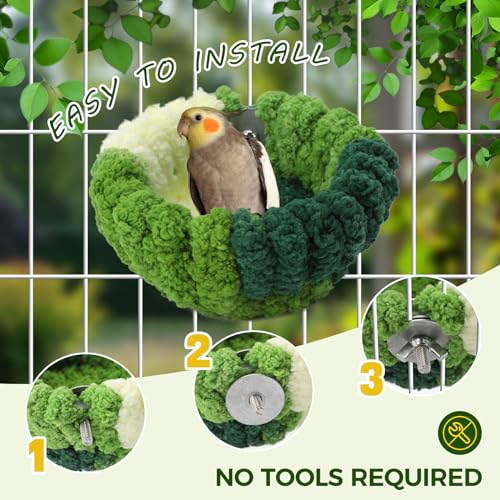 Admaison Bird Nest for Cage,Plush Hanging Bird Bed for Parakeet,Breeding Bird House for Conure,Budgie,Cockatiel,Lovebird,Canary,Finch,Hamster,Small Pets,Warm Nest(Green, L) - color: Green, size: L
