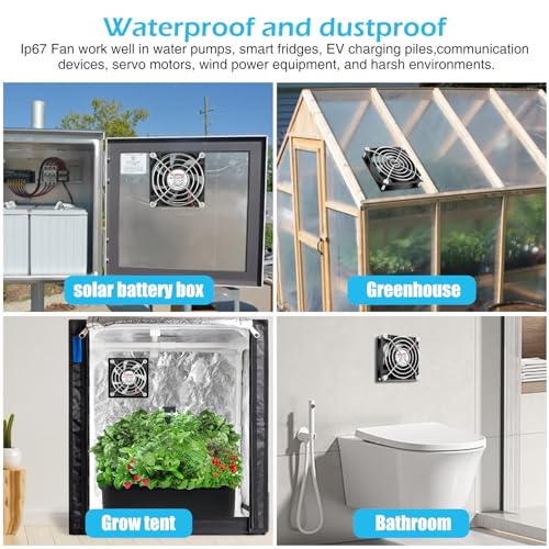 Wathai IP67 120mm x 38mm 12V Waterproof Exhaust Fan Dual Ball High Speed | IP67 3000RPM High Preformance for Greenhouse, Van, Humid Environments, Outdoor Enclosures or DIY Cooling Ventilation - size: 120x38mm