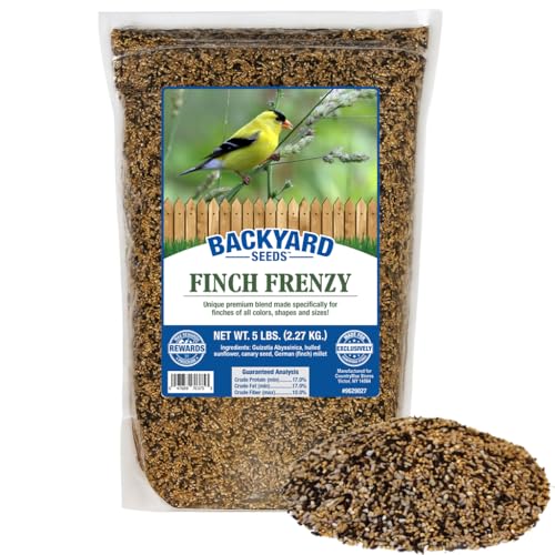 Backyard Seeds Finch & Small Songbird Frenzy 5lbs - Premium Nyjer Thistle Seed Blend for Finch Feeders, Small Bag of Wild Bird Food - size: 5 Pound (Pack of 1), style: Finch Frenzy